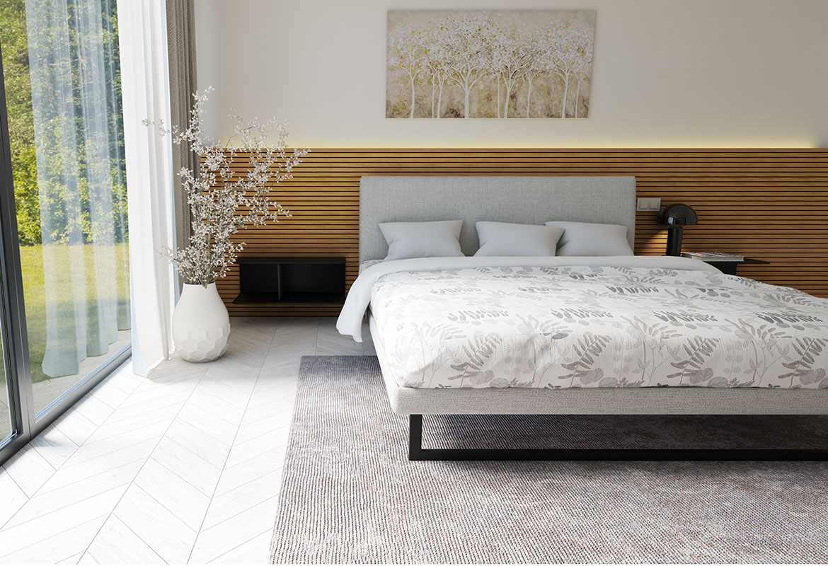 postelja, siva tkanina, zračna, dvignjene noge