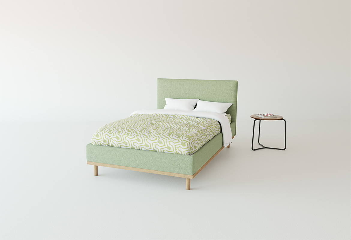 postelja, zelena tkanina, zračna, dvignjene noge