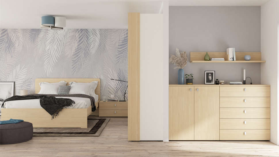 Spalnica Magnet hrast v celoti spalnica, bela, hrast, izdelava po naročilu, postelje , garderobne omare