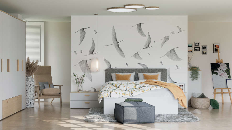 spalnica Magnet bela z lesenimi ročaji spalnica, bela, hrast, izdelava po naročilu, postelje , garderobne omare